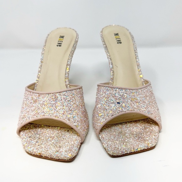 Maeve Anthropologie Pink Glitter Wedge Mules Heels Women’s Size 9 - Picture 3 of 11